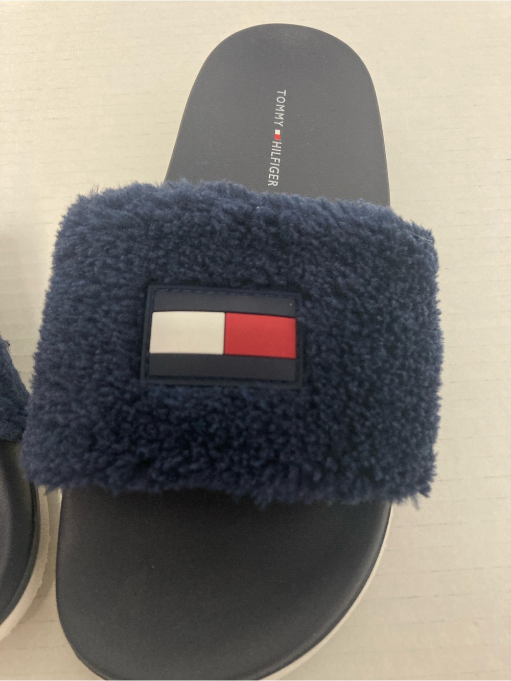 Tommy Hilfiger Dezia Logo Faux Fur Slides Navy Blue7M - Picture 5 of 16